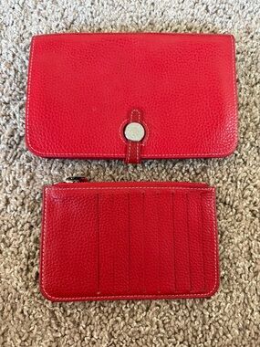 Hermes Dogon Duo Red Leather Wallet Set with Coin Pouch